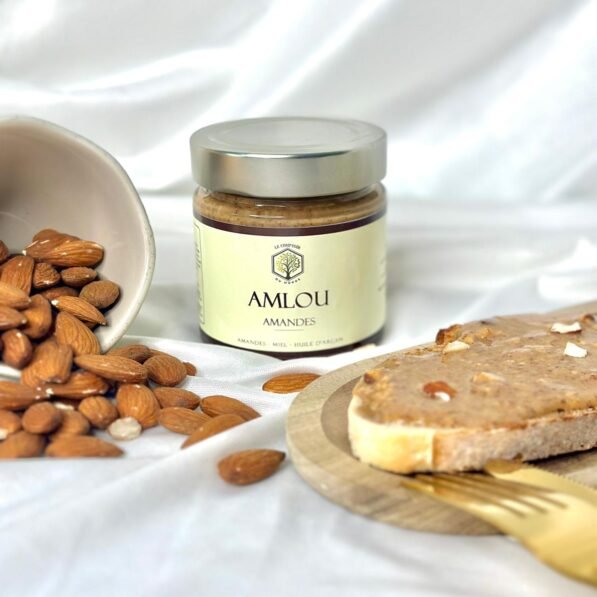 Pot d’amlou artisanal aux amandes grillées du Maroc, à base d’huile d’argan et de miel naturel