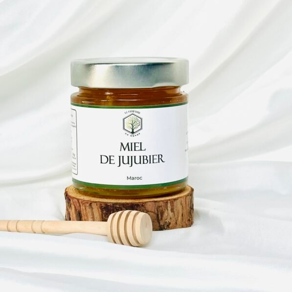 Pot de miel de Sidr du jujubier, miel rare et pur récolté artisanalement, reconnu pour ses bienfaits énergétiques, digestifs et spirituels