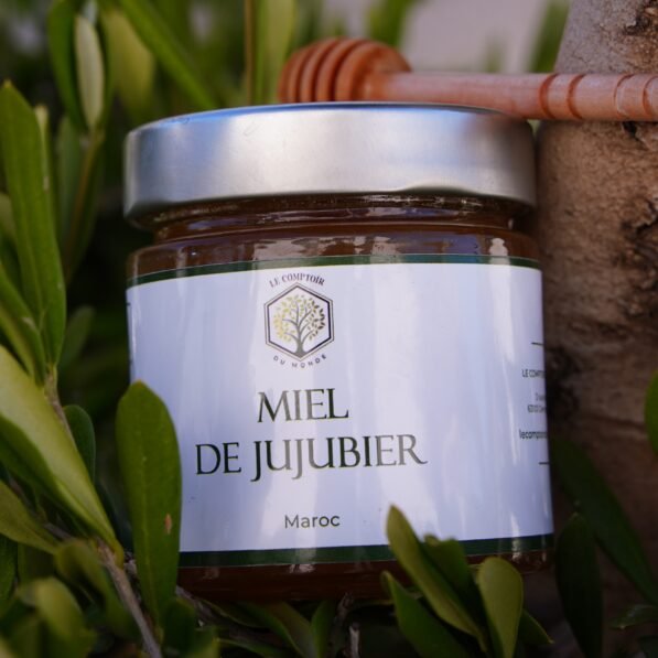 pot de miel de jujubier du Maroc, miel rare, pur et caramélisé, récolté artisanalement dans le sud du Maroc