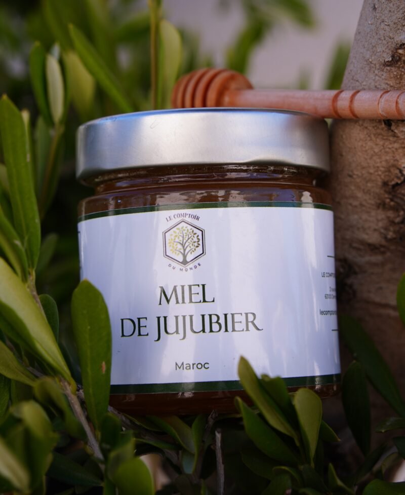 pot de miel de jujubier du Maroc, miel rare, pur et caramélisé, récolté artisanalement dans le sud du Maroc