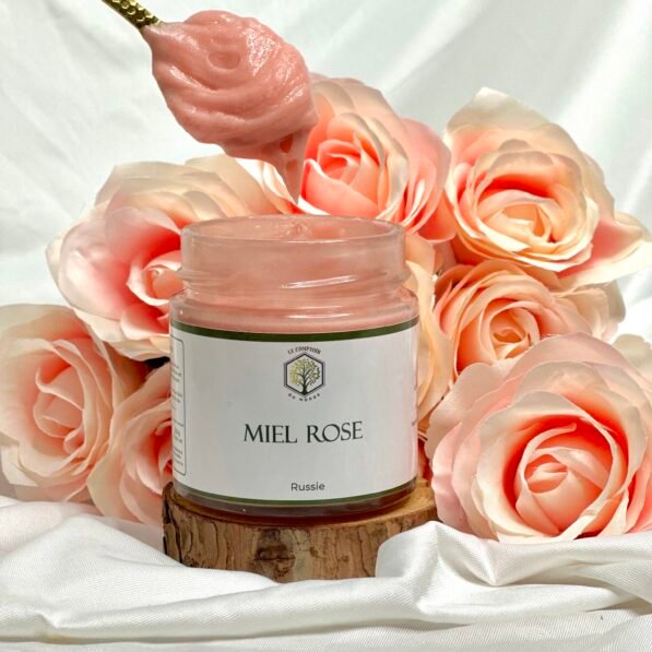 Pot de miel rose de Russie artisanal, miel rare et floral à la couleur dorée rosée, riche en arômes et vertus naturelles