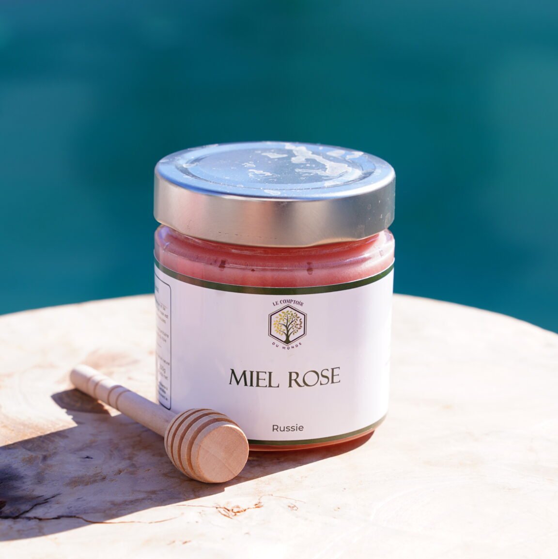 pot de miel rose de Russie, miel rare et floral récolté artisanalement dans les steppes russes