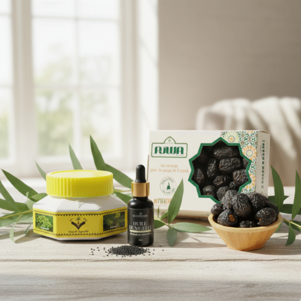 Pack complet médecine prophétique avec huile de nigelle habachiya dattes ajwa et pot 7 guérisons