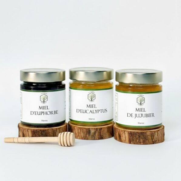 Coffret dégustation miels du Maroc pur : Daghmous, Sidr et Eucalyptus